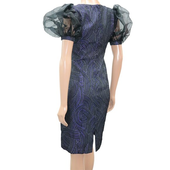 COUTURE Brocade Geometric Jacquard Fitted Dress Puff Sleeve S - Picture 5 of 5